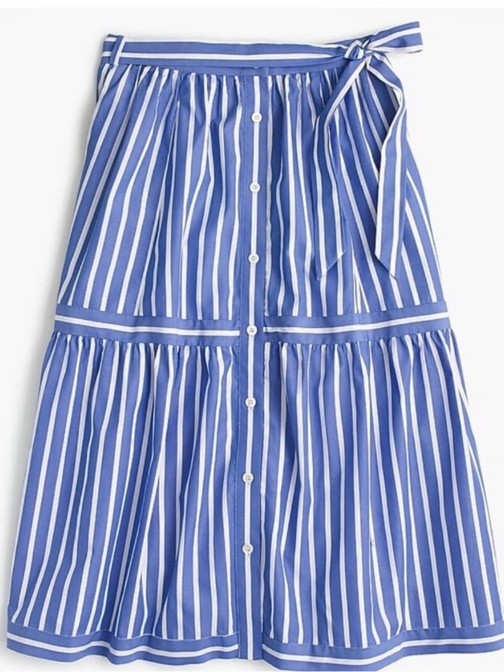 J. Crew Blue and White Striped Tie-Waist Midi Skirt